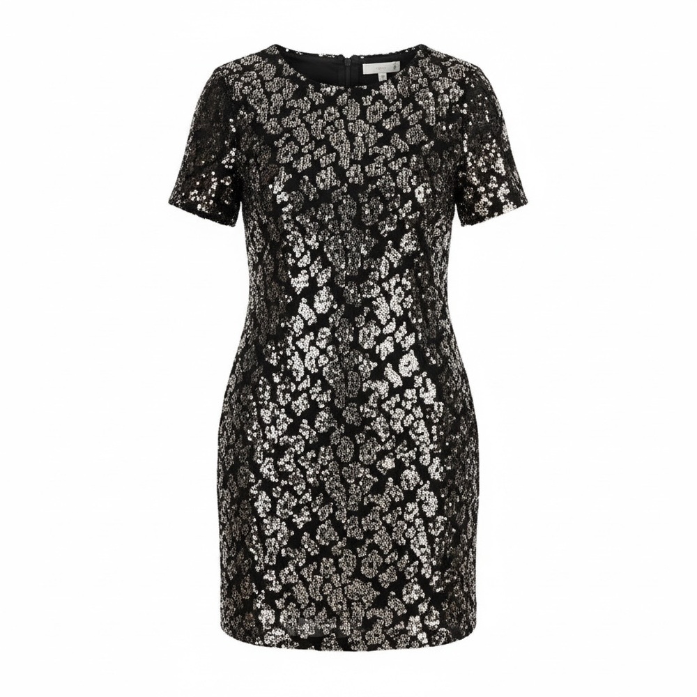 Ro & De Dress Womens XS Black Rose Gold Sequin Leopard Print Shift Mini NSZ72746